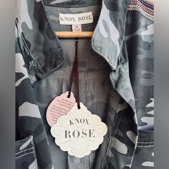 NWT Knox Rose Grey Camo Jacket Size M Tie Waist Mid Length Mandarin Collar - Picture 5 of 6